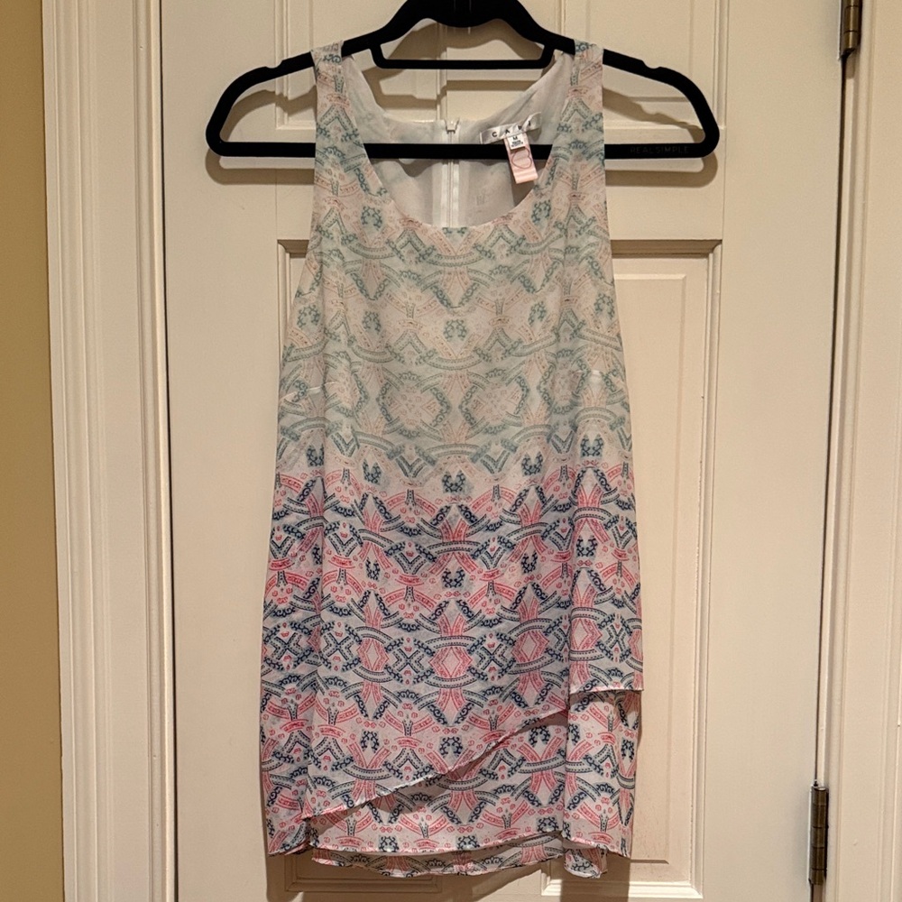 CAbi White and Pink Patterned Top